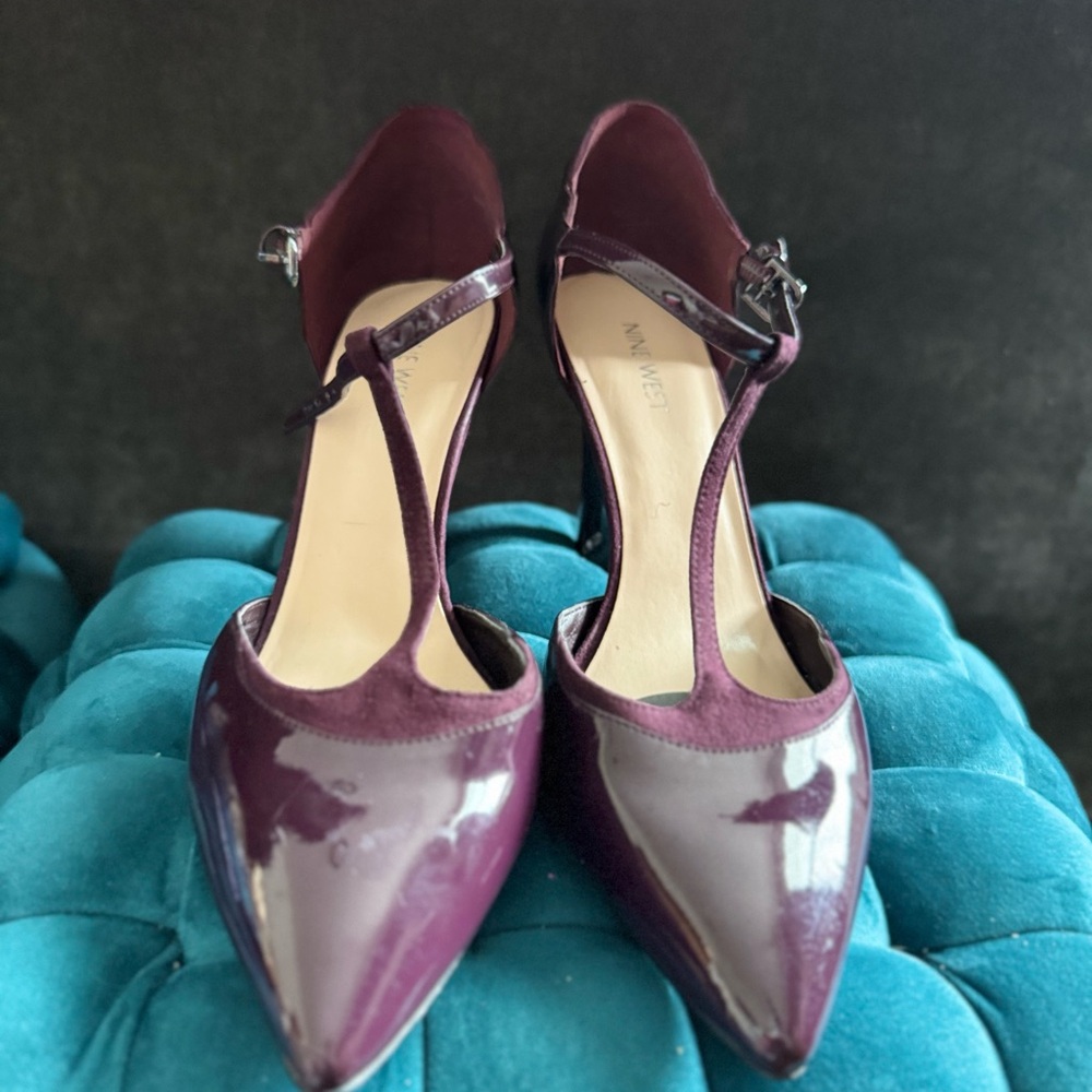 Nine West Purple Patent Leather Heels with Ankle Strap